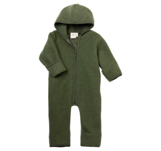 Overal s kapucí na zip - merino fleece, zelený
