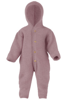 Overal s kapucí a dřevěnými knoflíčky - merino fleece, růžový